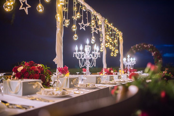 Table setting at a luxury dinner wedding.