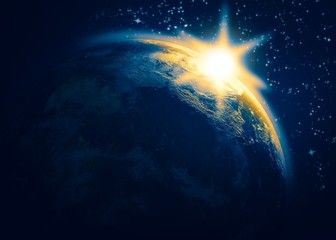 Sunrise and stars. 3d illustration