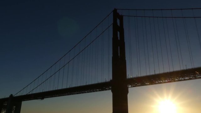 Sunset at the Golden Gate bridge from a ship