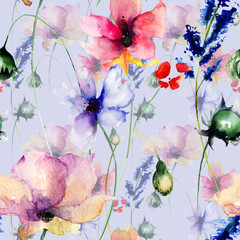 Seamless pattern with Decorative summer flowers,