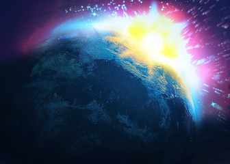Asteroid impact, end of world,. 3d illustration