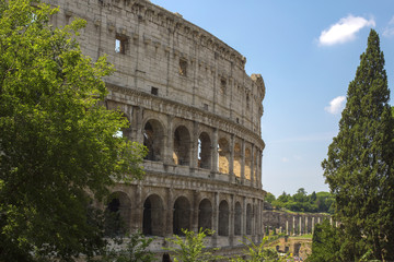 Detail of the Colosseum, known as Amphitheatrum Flavium, symbol of the city of Rome, of Italy and one of the seven wonders of the world. In ancient times it was used for gladiatorial shows.