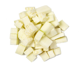 A pile of zucchini slices isolated on white background. Top view.