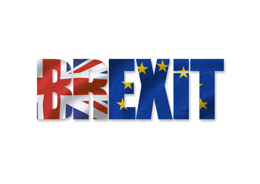Brexit typo showing flags of the european union and great britain with and without shadow