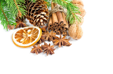 Christmas decoration Cinnamon sticks anise stars pine brunch