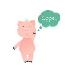Vector Illustration. Cartoon funny pig. Opps situation. Piglet in opps situation