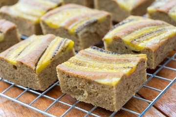 banana cake with fresh banana on top