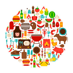 Barbecue Grill Flat Objects Circle.