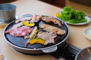 Korean barbeque with grill table