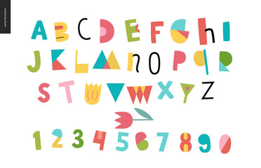 Kids flat alphabet set - Fun latin font - letters and digits