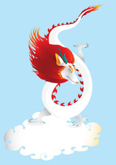 Dragon in the sky with cloud  vector  illustration