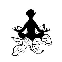 Man sitting in lotus position in lotus flower