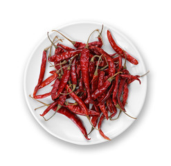 Dried red chili peppers isolated on white background