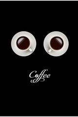 Coffee cup on  black table. Top view with copyspace for your text