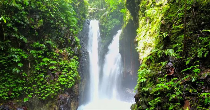 Gitgit Falls - Dual Waterfalls Emptying Into Lush Green Tropical Ravine - Indonesia