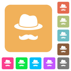 Incognito with mustache rounded square flat icons