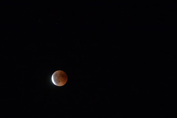 Red, bloody Moon and stars shortly after total Lunar Eclipse