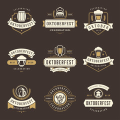 Oktoberfest celebration beer festival labels, badges and logos set