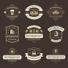Oktoberfest celebration beer festival labels, badges and logos set