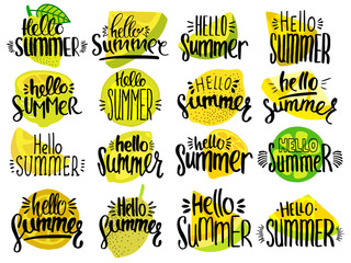 hello summer hend drawn letteing. big set with lemons.