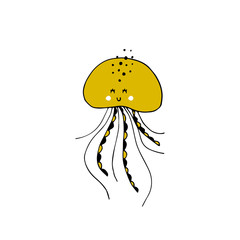 Vector hand drawn jellyfish. Ocean marine world.