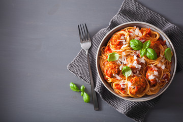 spaghetti with meatballs and tomato sauce, italian pasta