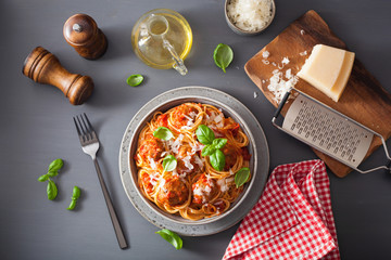 spaghetti with meatballs and tomato sauce, italian pasta