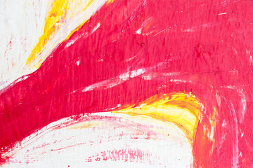 Abstract red, white and yellow painting on concrete background