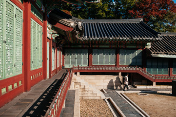 Naklejka premium Red wall of Changdeokgung Palace, Seoul, South Korea