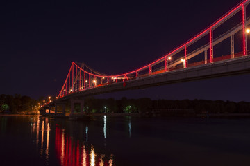 Fototapeta na wymiar Nice Kiev pedestrian bridge lights travel city