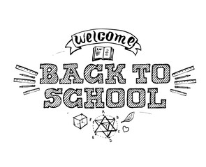 Obraz premium Welcome Back to Shool. Vector emblem with education design elements.