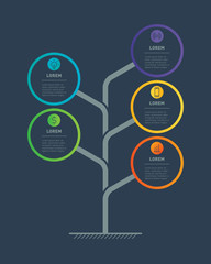Vertical Business presentation concept with 5 options. Vector infographic of technology or education process with 5 steps. Web Template of abstract tree, info chart or diagram.