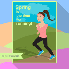 Fototapeta na wymiar Girl is running in the field vector illustration