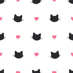 cat head heart vector seamless pattern