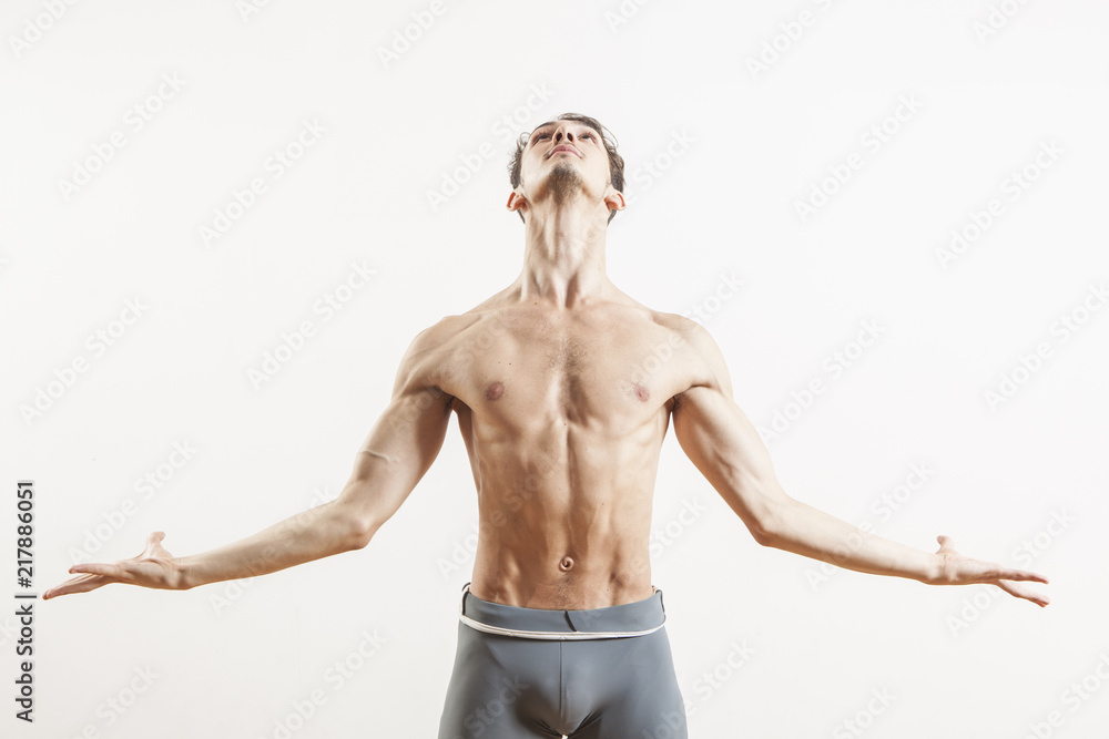 Wall mural young beautiful male ballett dancer posing in studio