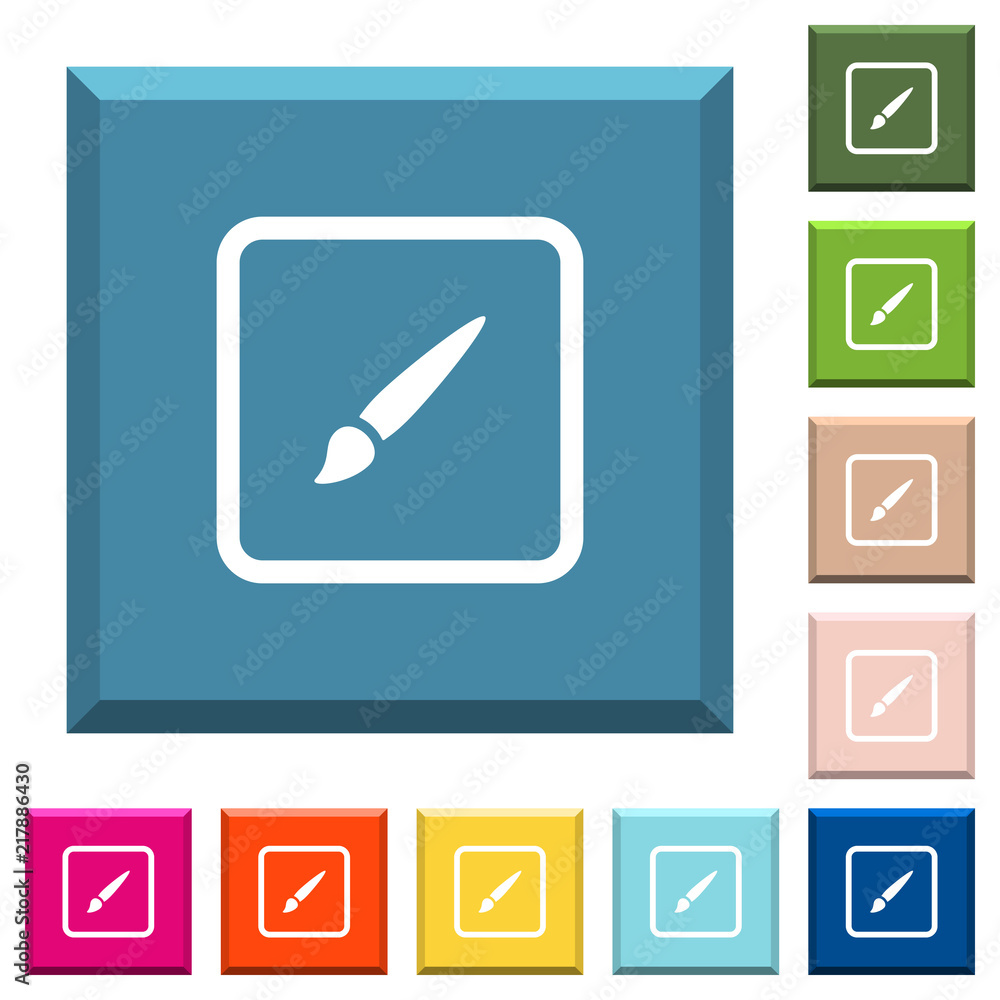 Poster paint object white icons on edged square buttons