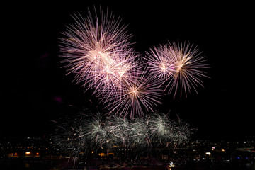 Fireworks In the night sky in Szczecin during the fireworks' holiday.