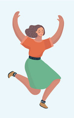 Positivity smiling young woman is jumping.