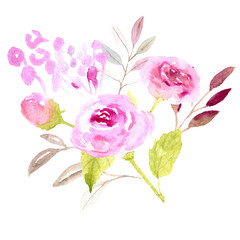 Pink flowers watercolor illustration