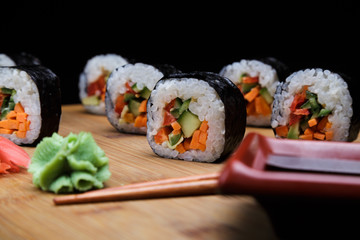 Traditional Korean sushi rolls with vegetables