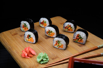 Traditional Korean sushi rolls with vegetables