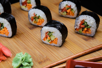 Traditional Korean sushi rolls with vegetables