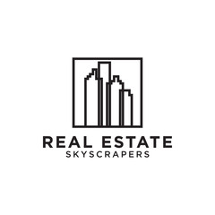 Real estate building skyscrapers mono line logo design