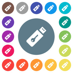 Hardware key flat white icons on round color backgrounds