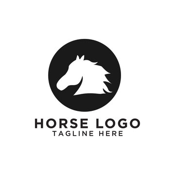 Circle horse silhouette logo design template vector