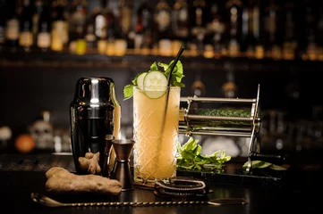 Crédence de cuisine en verre imprimé Cocktail Fresh, cool and sour summer cocktail with ginger, cucumber and mint