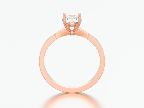 3D illustration red rose gold traditional solitaire engagement diamond ring