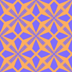 Seamless symmetrical geometric pattern vector illustration. Contains violet and orange colors.