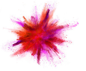 Explosion of coloured powder isolated on white background