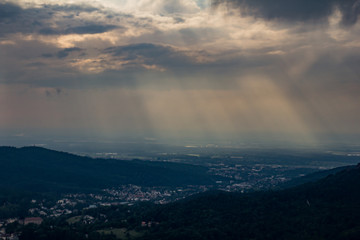 Naklejka na ściany i meble Dusk. View from Mount Merkur to Baden-Baden, Germany